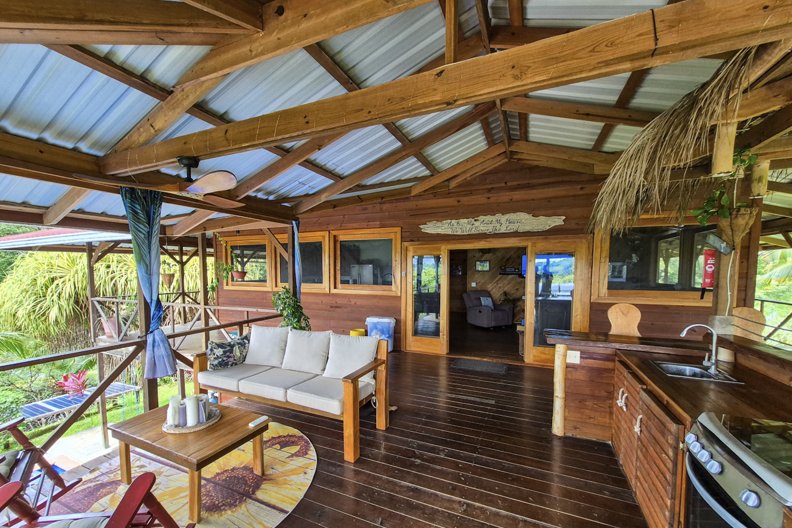 Open-concept living room with vaulted ceiling